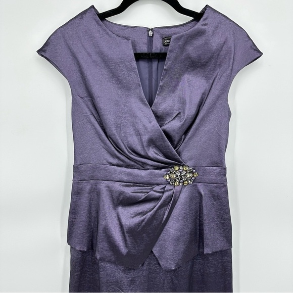 Jessica Howard Purple Peplum Sheath Dress with Embellished Waist Size 6 - Picture 2 of 14